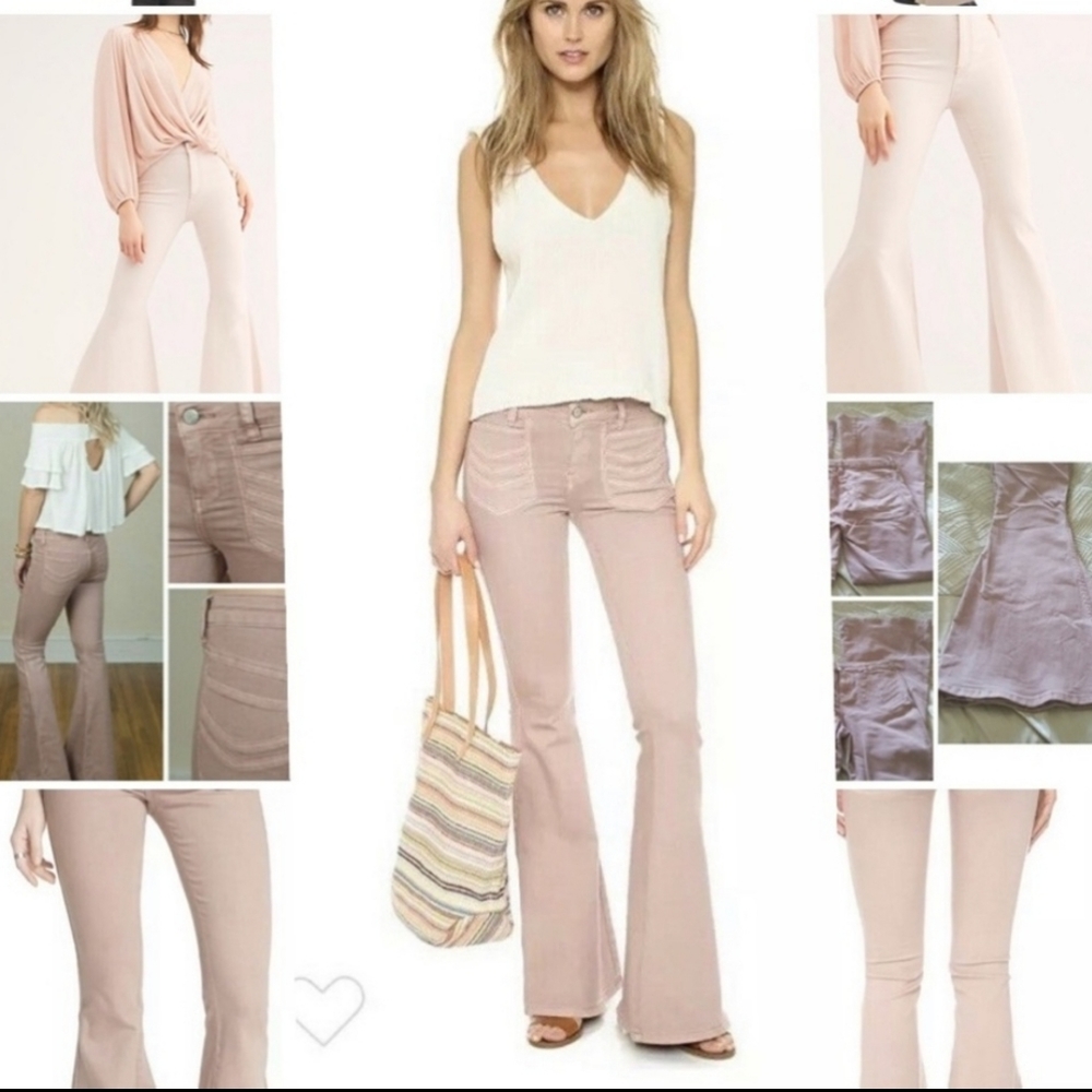 Free People Super Flare Jeans Womens 27 sz 4 Dusty Rose Pink Stretch Festival